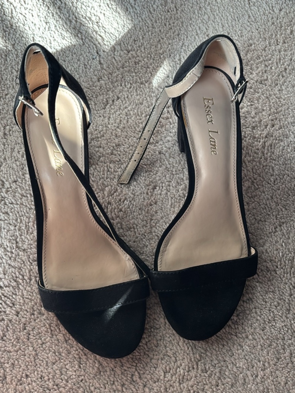 Essex Lane Black Open-Toe Ankle-Strap Heels